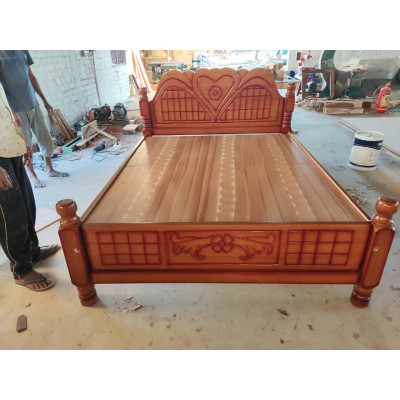 Indian Traditional Solid Wooden King Size Cot With Storage | 78x72 Inch, Natural Wooden Texture