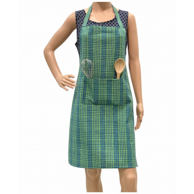 Pixel Towel Premium Pure Cotton Green Stripe Apron - Stylish, Breathable And Practical Kitchen Essential | Pack Of 1
