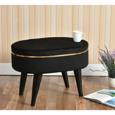 Shadowkart Pouffes Bench Sitting Stool For Living Room & Wooden Mudda Ottoman Stools For Office Home Decor, Round, 64x33x45 Cm, Black