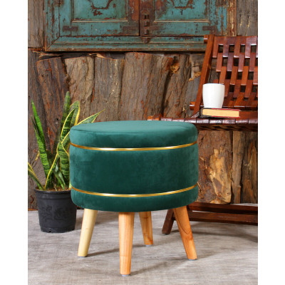 Shadowkart Pouffes Mudda Puffy Wooden Leg Ottoman Stool Home Decor (42x42x45) - Green