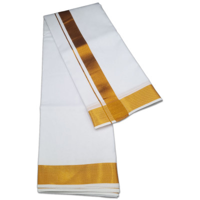 Snow White Dhoti For Men Cotton Dhoti Towel With Golden Jari Border