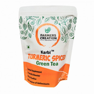 Karbi Turmeric Spiced Ginger Green Tea For Weight Loss, 20 Herbal Pyramid Tea Bags, Powerful Superfood, Stress Relief Detox