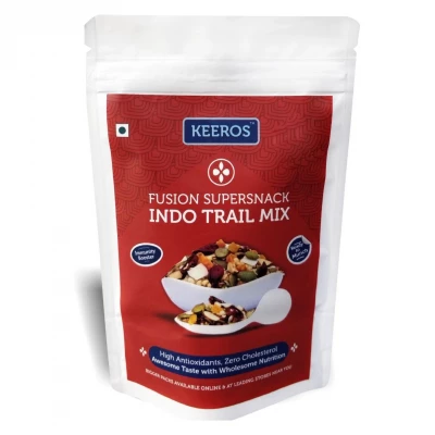 Keeros Healthy Mixed Nuts & Seeds -indo Trail Mix | Roasted Pumpkin & Sesame Seeds, Dried Cranberries & Apricots, Pearl Millets, Coconut Chips, Almonds | Antioxidants Rich Super Food 200gram