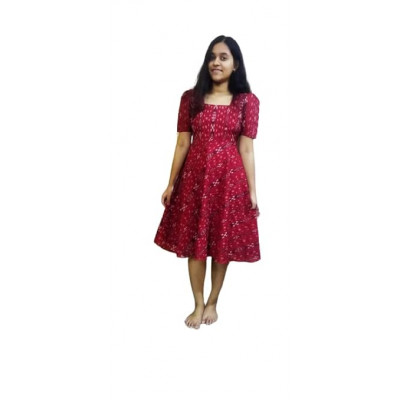 Ghl Guendicha Haat Sambalpuri Certified Handloom Girl's Pure Cotton Frock - Red