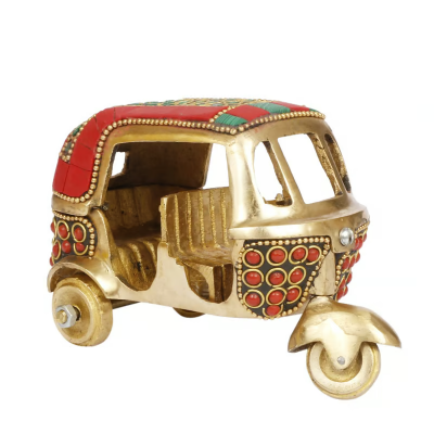 Kartique Brass Auto Rickshaw Showpiece | Indian Handicrafts | Artisan-made Decorations | Brass Figurines | Decorative Brass Items