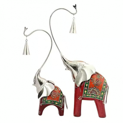 Paradise Wooden And Metal Maroon Elephant Handmade Decorative | Elegant Elephant Statue | Unique Home Decor