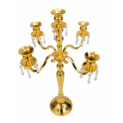 Gold Plated Handmade Decorative 5 Arm Candelabra Candle Holder |  Table Top Candle Stand | Candlestick Home Decor Showpiece - 2 Feet
