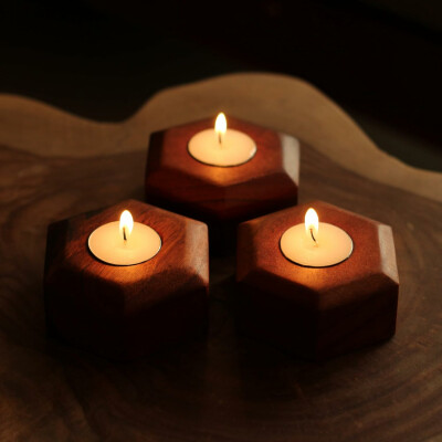 Wood Chop Acacia Wood Tea Light Candle Holders | Rustic Square Set Of 3