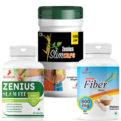 Zenius Slim Fit Kit For Weight Loss Medicine & Ayurvedic Fat Burner ( 60 Capsule + 100g Powder + 60 Tablets )