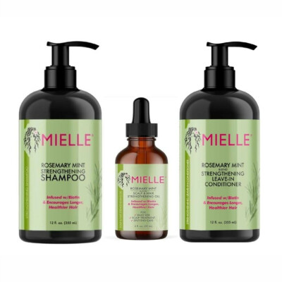 Mielle Rosemary Hair Care Bundle – Natural Scalp & Hair Strengthening Oil (59ml), Mint Shampoo & Conditioner (355ml Each) | Promotes Hair Growth, Reduces Breakage & Nourishes Scalp For Men & Women